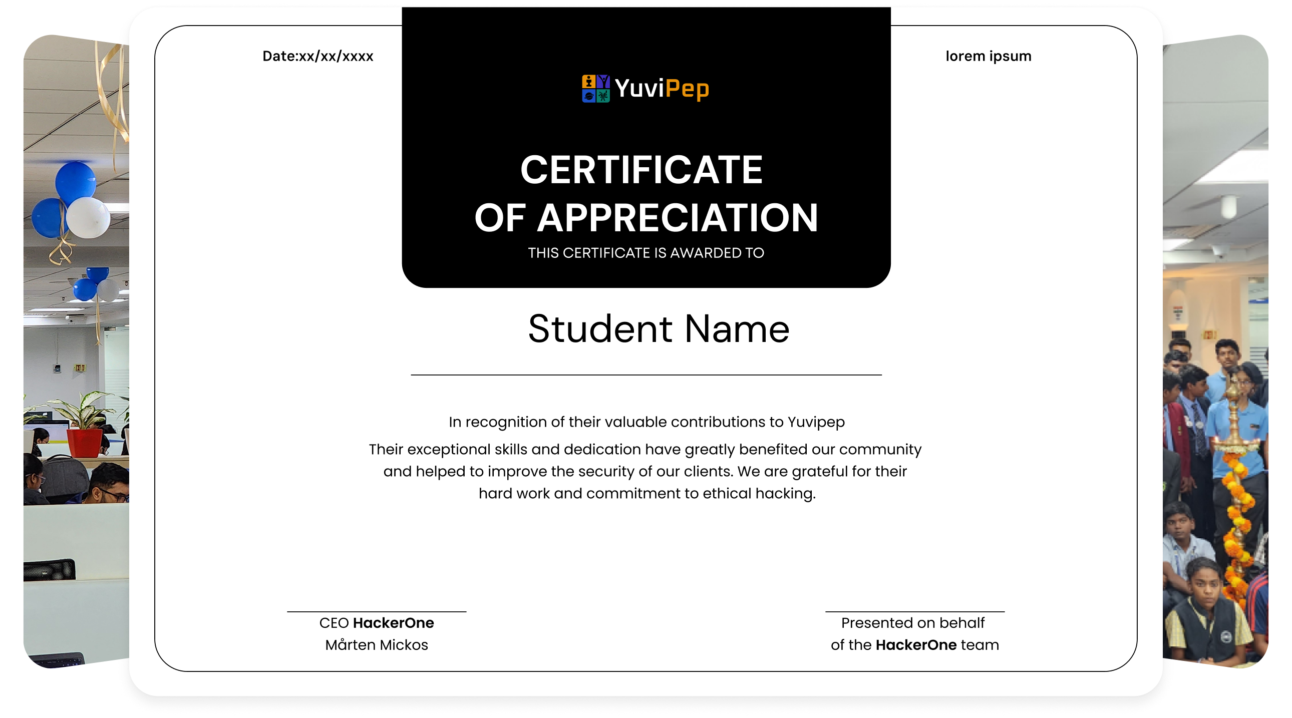YuviPep certificate of appreciation