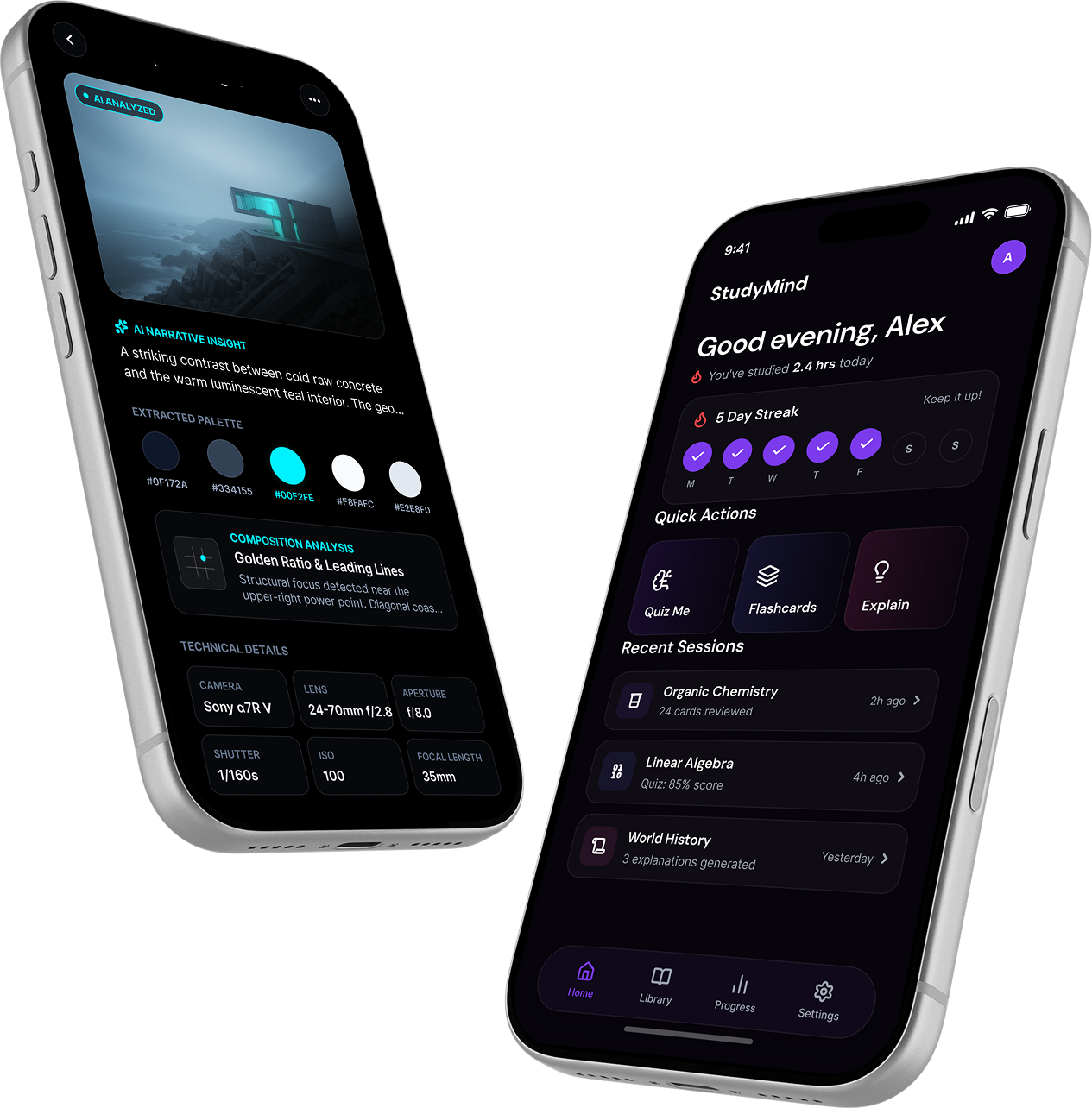 Phone mockups of the AI-powered apps students build