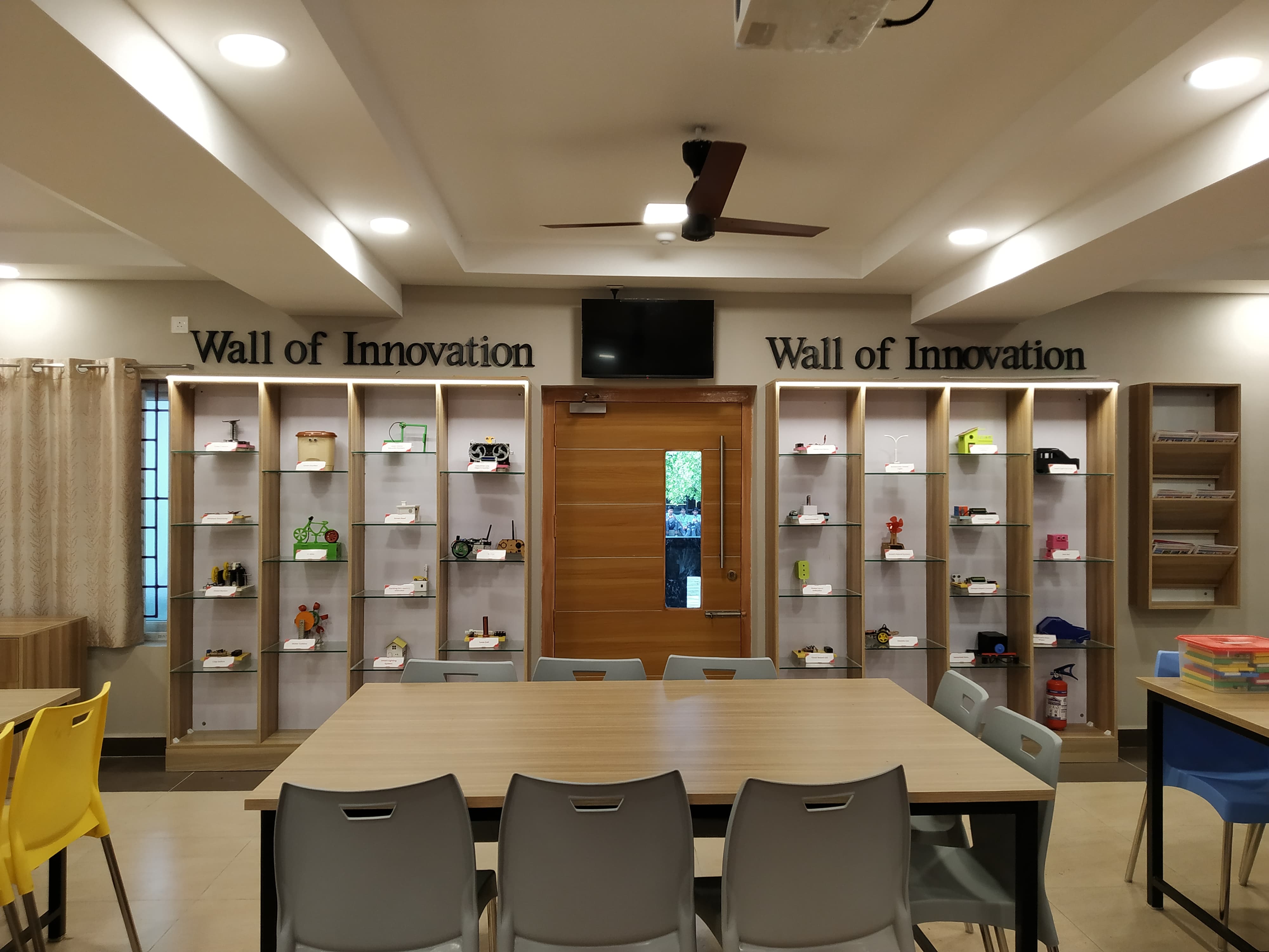 Composite Skill Lab with a Wall of Innovation and a long study table